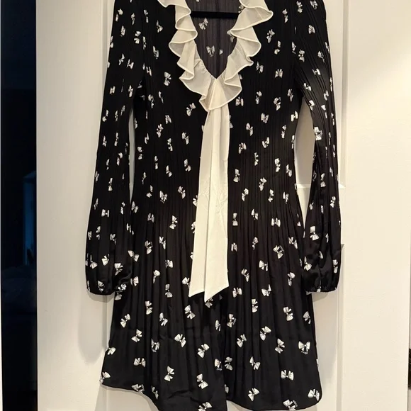 MAJE Rockale Bow Print Tie Neck Long Sleeve Dress - Picture 7 of 7